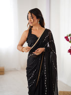 Jyoti Fashion Women's Black Soft Sitara Embroidered Designer Saree with Blouse | Grocsy