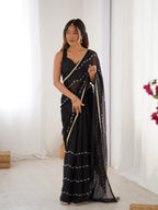 Jyoti Fashion Women's Black Soft Sitara Embroidered Designer Saree with Blouse | Grocsy