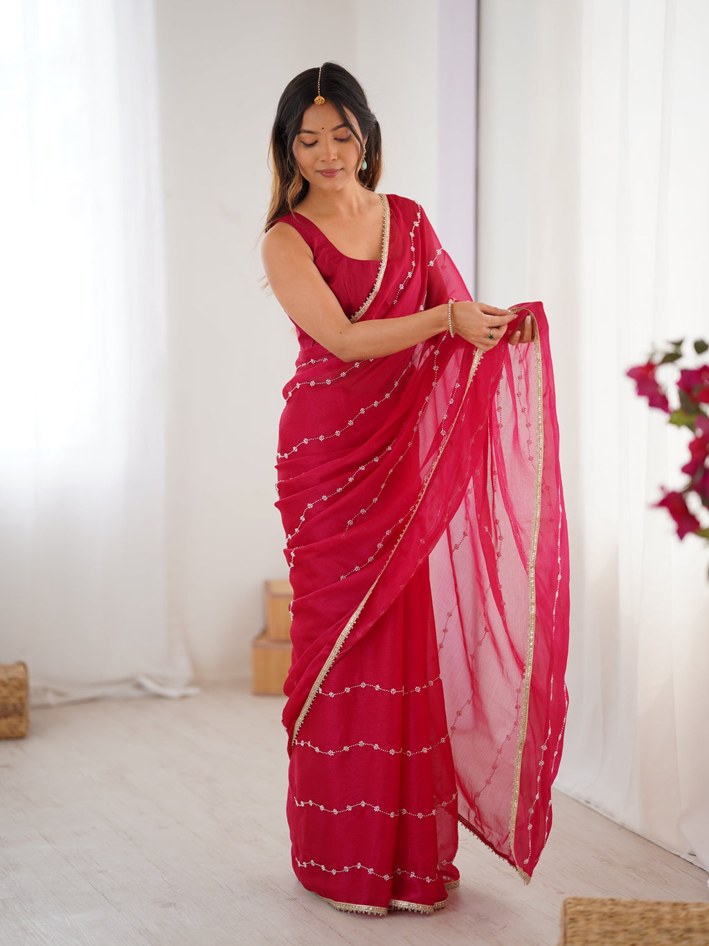Jyoti Fashion Women's Pink Soft Sitara Embroidered Designer Saree with Blouse | Grocsy