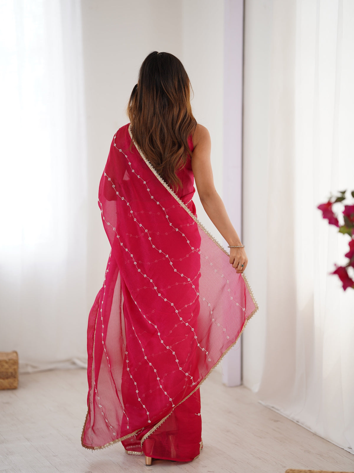 Jyoti Fashion Women's Pink Soft Sitara Embroidered Designer Saree with Blouse | Grocsy
