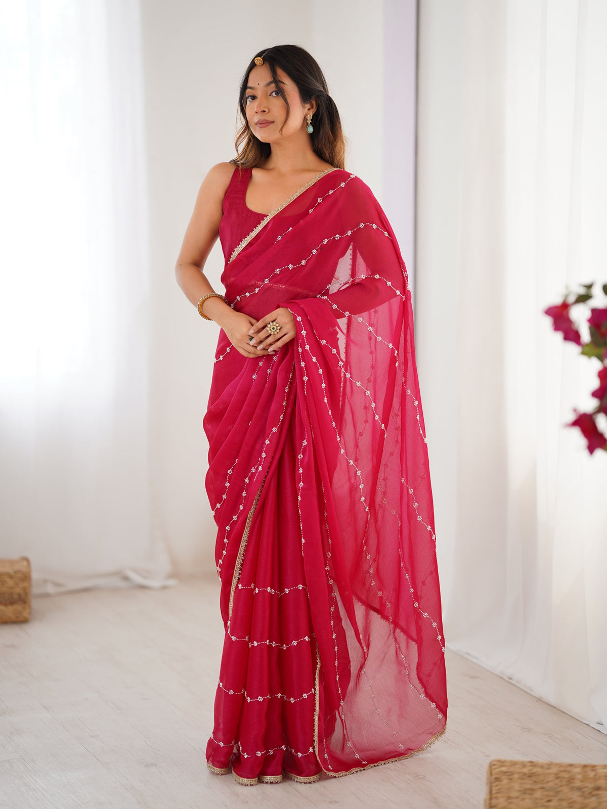 Jyoti Fashion Women's Pink Soft Sitara Embroidered Designer Saree with Blouse | Grocsy