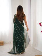 Jyoti Fashion Women's Bottle Green Soft Sitara Embroidered Designer Saree with Blouse | Grocsy