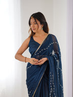 Jyoti Fashion Women's Teal Soft Sitara Embroidered Designer Saree with Blouse | Grocsy