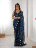 Jyoti Fashion Women's Teal Soft Sitara Embroidered Designer Saree with Blouse | Grocsy
