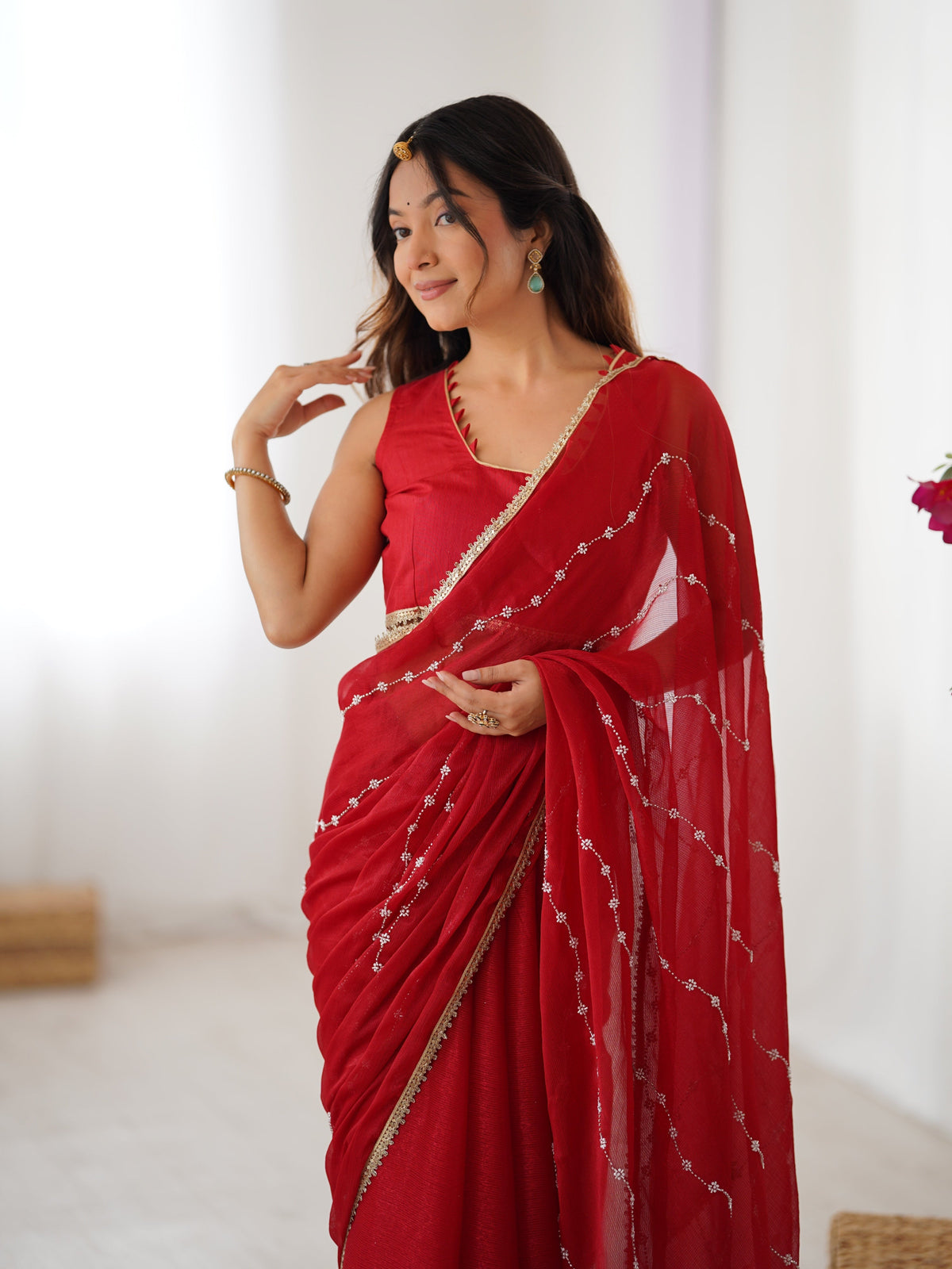 Jyoti Fashion Women's Maroon Soft Sitara Embroidered Designer Saree with Blouse | Grocsy
