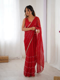 Jyoti Fashion Women's Maroon Soft Sitara Embroidered Designer Saree with Blouse | Grocsy