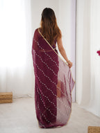 Jyoti Fashion Women's Wine Soft Sitara Embroidered Designer Saree with Blouse | Grocsy