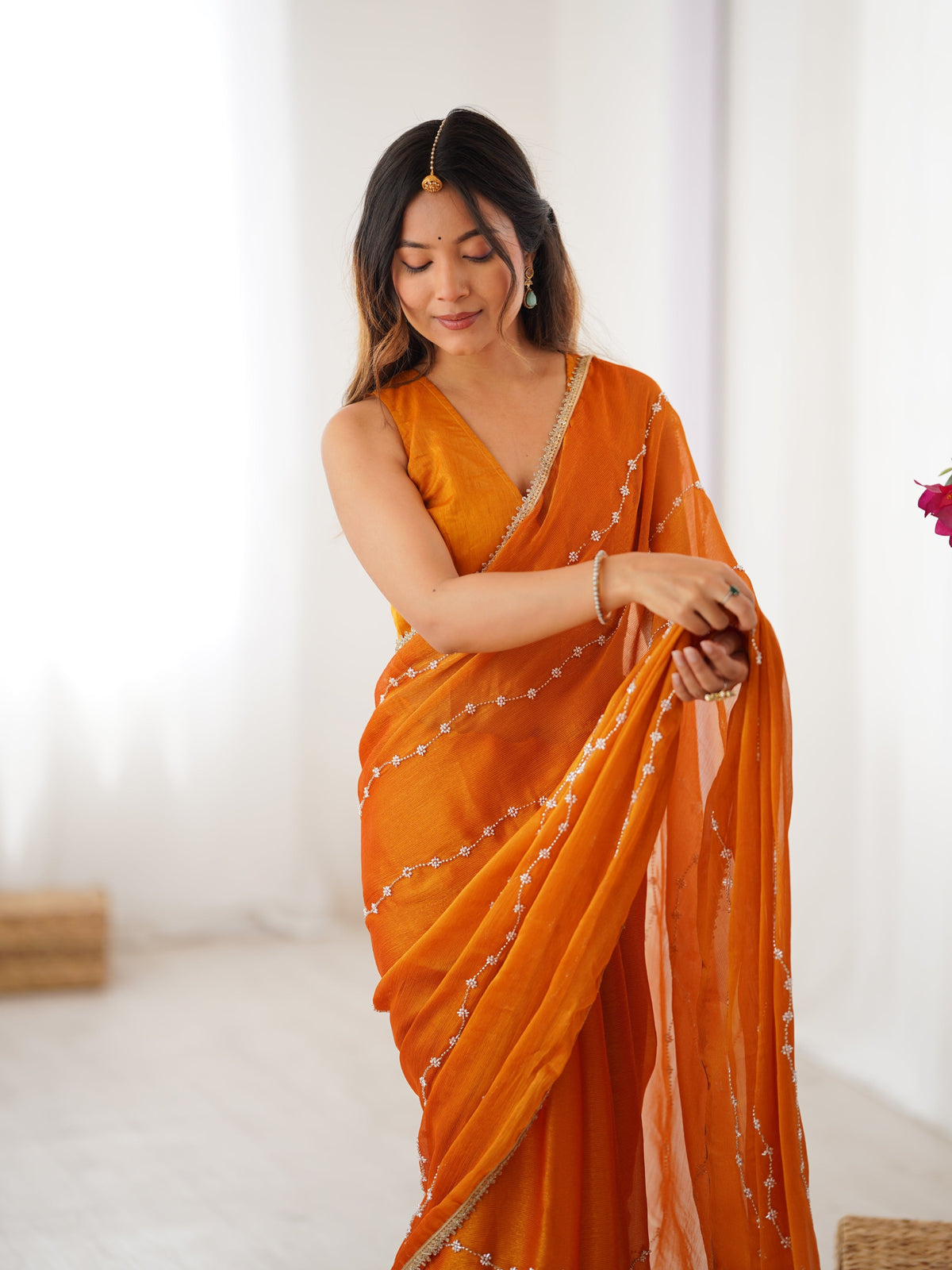 Jyoti Fashion Women's Mustard Soft Sitara Embroidered Designer Saree with Blouse | Grocsy
