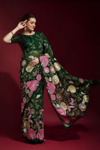 Jyoti Fashion Women's Green Sequence Embroidery Georgette Saree with Blouse | Grocsy