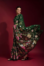 Jyoti Fashion Women's Green Sequence Embroidery Georgette Saree with Blouse | Grocsy