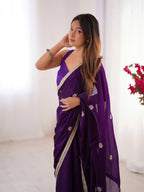 Jyoti Fashion Women's Purple Fandy Silk Embroidered Designer Saree with Blouse | Grocsy