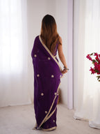 Jyoti Fashion Women's Purple Fandy Silk Embroidered Designer Saree with Blouse | Grocsy