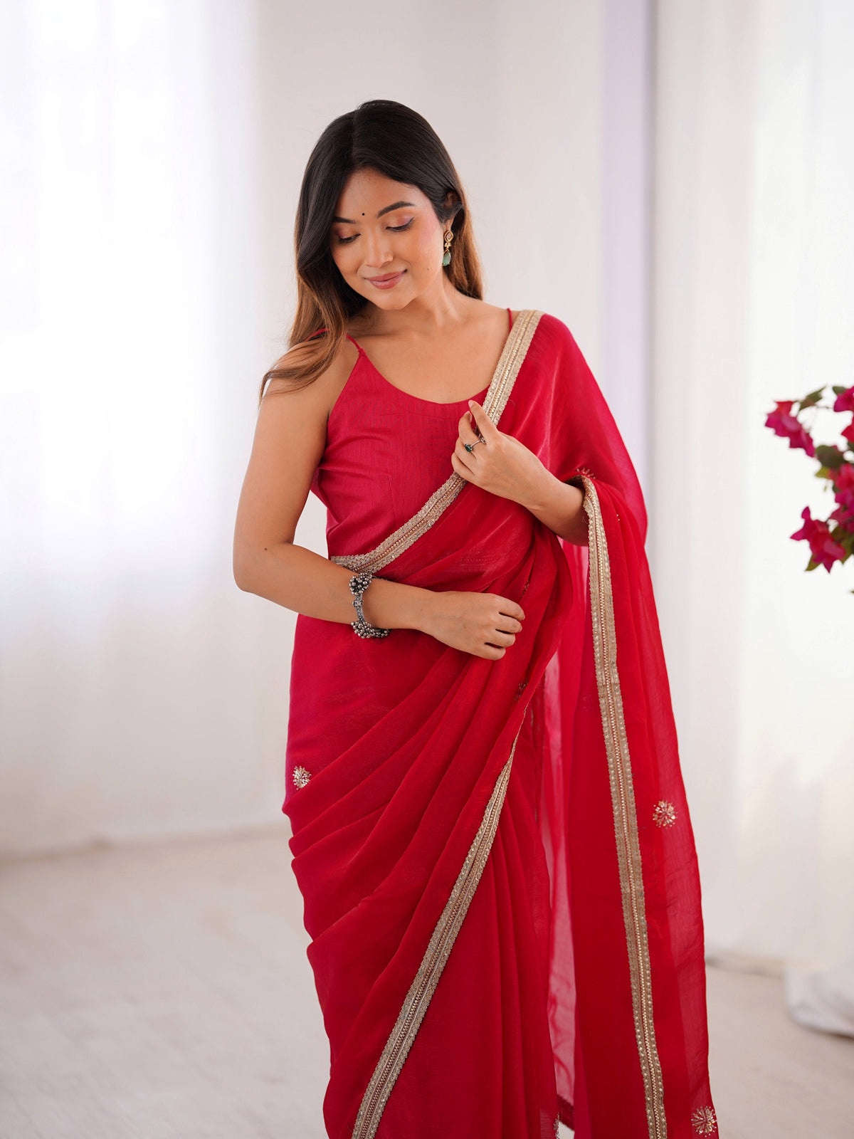 Jyoti Fashion Women's Pink Fandy Silk Embroidered Designer Saree with Blouse | Grocsy