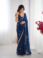 Jyoti Fashion Women's Teal Fandy Silk Embroidered Designer Saree with Blouse | Grocsy