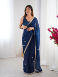 Jyoti Fashion Women's Teal Fandy Silk Embroidered Designer Saree with Blouse | Grocsy