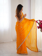 Jyoti Fashion Women's Yellow Fandy Silk Embroidered Designer Saree with Blouse | Grocsy