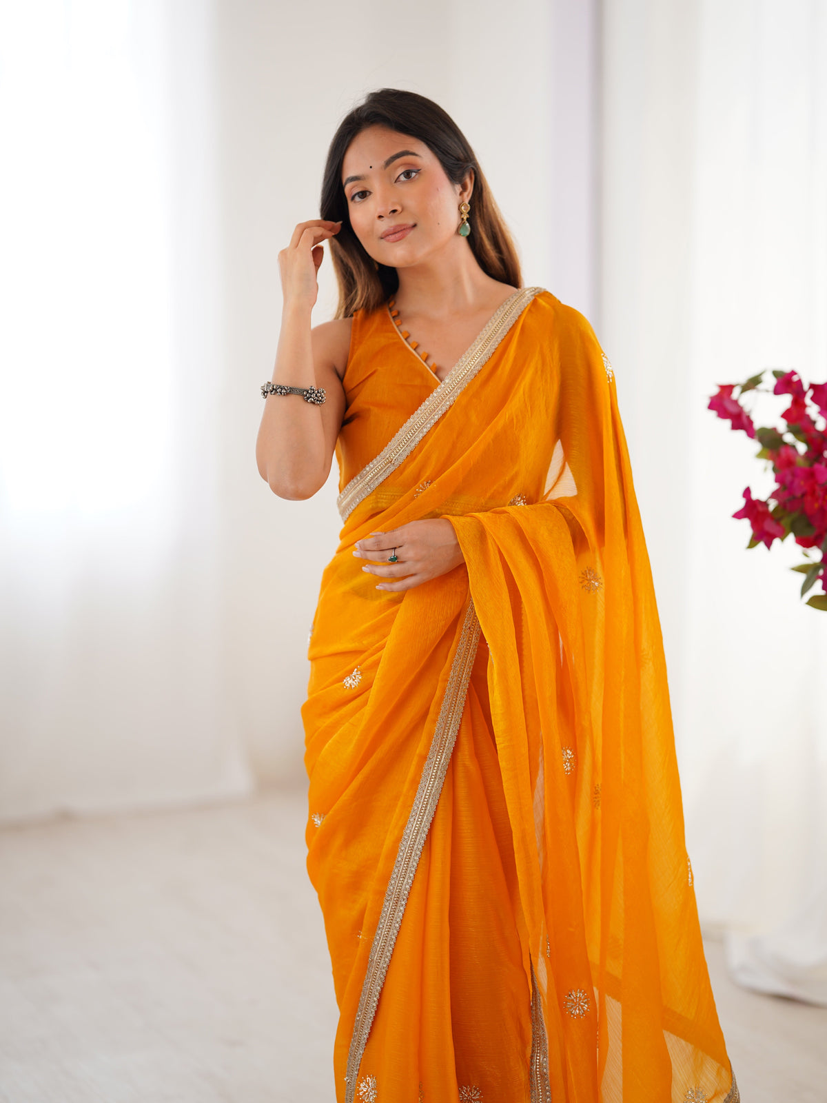 Jyoti Fashion Women's Yellow Fandy Silk Embroidered Designer Saree with Blouse | Grocsy