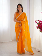 Jyoti Fashion Women's Yellow Fandy Silk Embroidered Designer Saree with Blouse | Grocsy