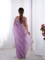 Jyoti Fashion Women's Purple Soft Gold Crush Embroidered Designer Saree with Blouse | Grocsy
