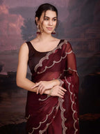 Jyoti Fashion Women's Brown Jimmy Choo Embroidered Designer Saree with Blouse | Grocsy