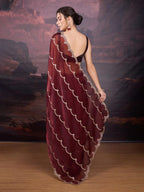 Jyoti Fashion Women's Brown Jimmy Choo Embroidered Designer Saree with Blouse | Grocsy