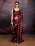 Jyoti Fashion Women's Brown Jimmy Choo Embroidered Designer Saree with Blouse | Grocsy
