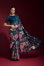 Jyoti Fashion Women's Morpich Sequence Embroidery Georgette Saree with Blouse | Grocsy