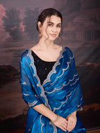 Jyoti Fashion Women's Blue Jimmy Choo Embroidered Designer Saree with Blouse | Grocsy