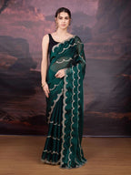 Jyoti Fashion Women's Bottle Green Jimmy Choo Embroidered Designer Saree with Blouse | Grocsy