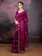Jyoti Fashion Women's Wine Jimmy Choo Embroidered Designer Saree with Blouse | Grocsy