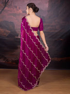 Jyoti Fashion Women's Wine Jimmy Choo Embroidered Designer Saree with Blouse | Grocsy