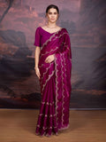 Jyoti Fashion Women's Wine Jimmy Choo Embroidered Designer Saree with Blouse | Grocsy