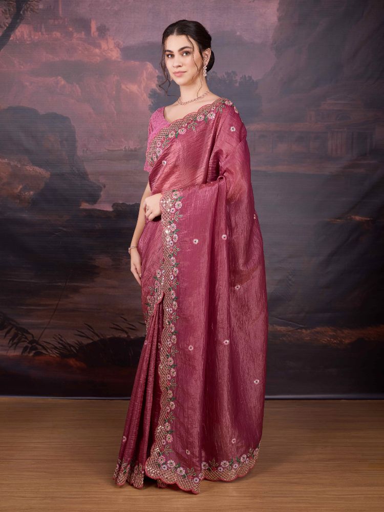 Jyoti Fashion Women's Pink Art Silk Sequins Embroidered Designer Saree with Blouse | Grocsy