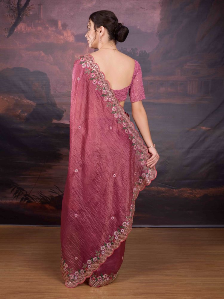 Jyoti Fashion Women's Pink Art Silk Sequins Embroidered Designer Saree with Blouse | Grocsy