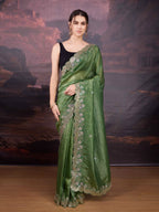 Jyoti Fashion Women's Mehendi Art Silk Sequins Embroidered Designer Saree with Blouse | Grocsy