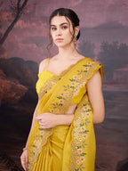 Jyoti Fashion Women's Yellow Art Silk Sequins Embroidered Designer Saree with Blouse | Grocsy