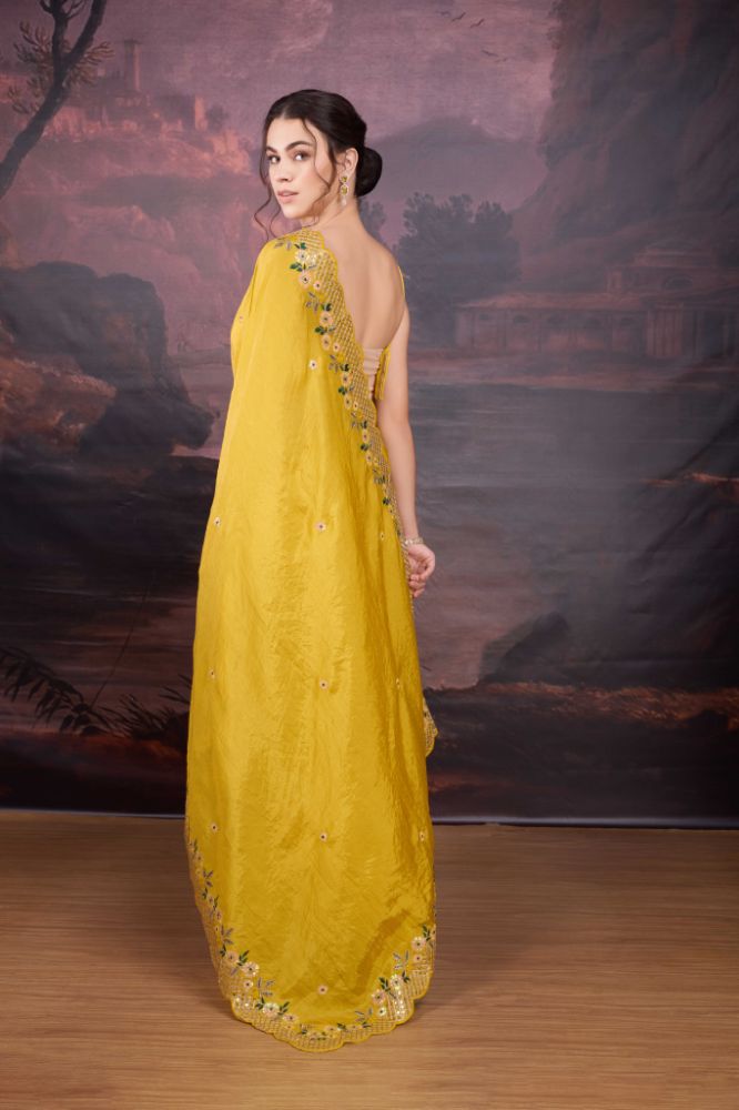 Jyoti Fashion Women's Yellow Art Silk Sequins Embroidered Designer Saree with Blouse | Grocsy