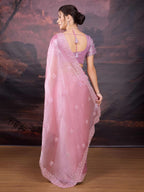 Jyoti Fashion Women's Baby Pink Jimmy Choo Sequins Embroidered Designer Saree with Blouse | Grocsy