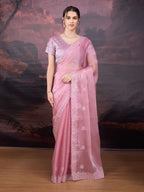 Jyoti Fashion Women's Baby Pink Jimmy Choo Sequins Embroidered Designer Saree with Blouse | Grocsy