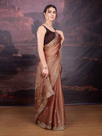 Jyoti Fashion Women's Brown Jimmy Choo Embroidered Siroski Designer Saree with Blouse | Grocsy