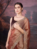 Jyoti Fashion Women's Brown Jimmy Choo Embroidered Siroski Designer Saree with Blouse | Grocsy
