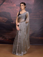 Jyoti Fashion Women's Grey Jimmy Choo Sequins Embroidered Designer Saree with Blouse | Grocsy