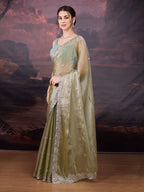 Jyoti Fashion Women's Sea Green Jimmy Choo Sequins Embroidered Designer Saree with Blouse | Grocsy