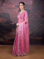 Jyoti Fashion Women's Pink Jimmy Choo Sequins Embroidered Designer Saree with Blouse | Grocsy