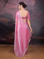 Jyoti Fashion Women's Pink Jimmy Choo Sequins Embroidered Designer Saree with Blouse | Grocsy