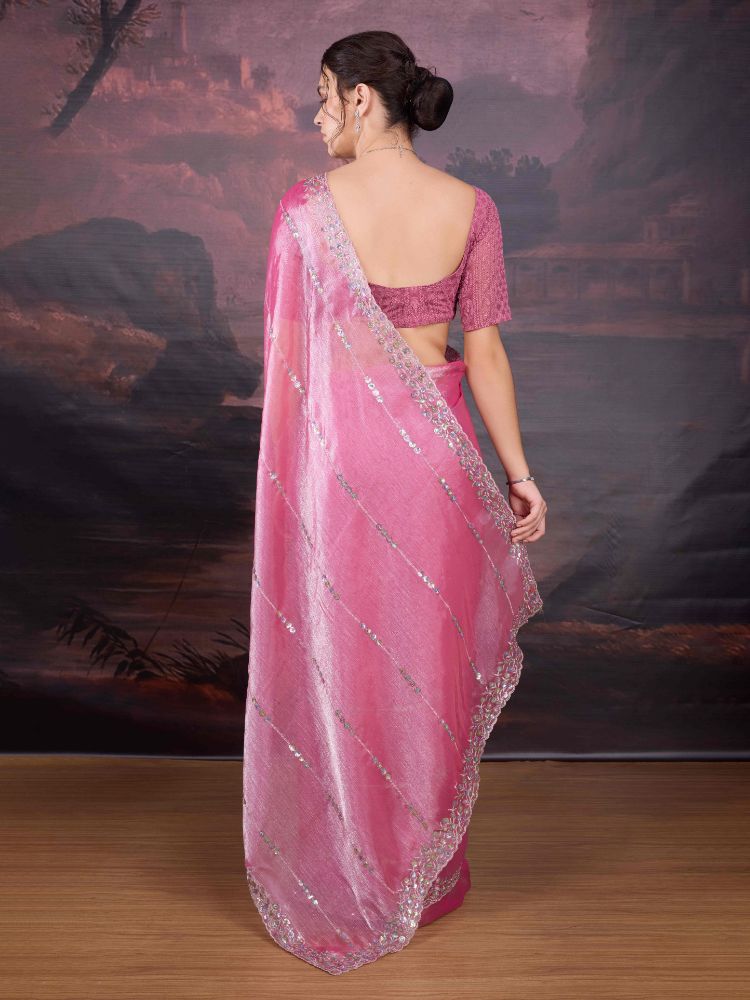 Jyoti Fashion Women's Pink Jimmy Choo Sequins Embroidered Designer Saree with Blouse | Grocsy
