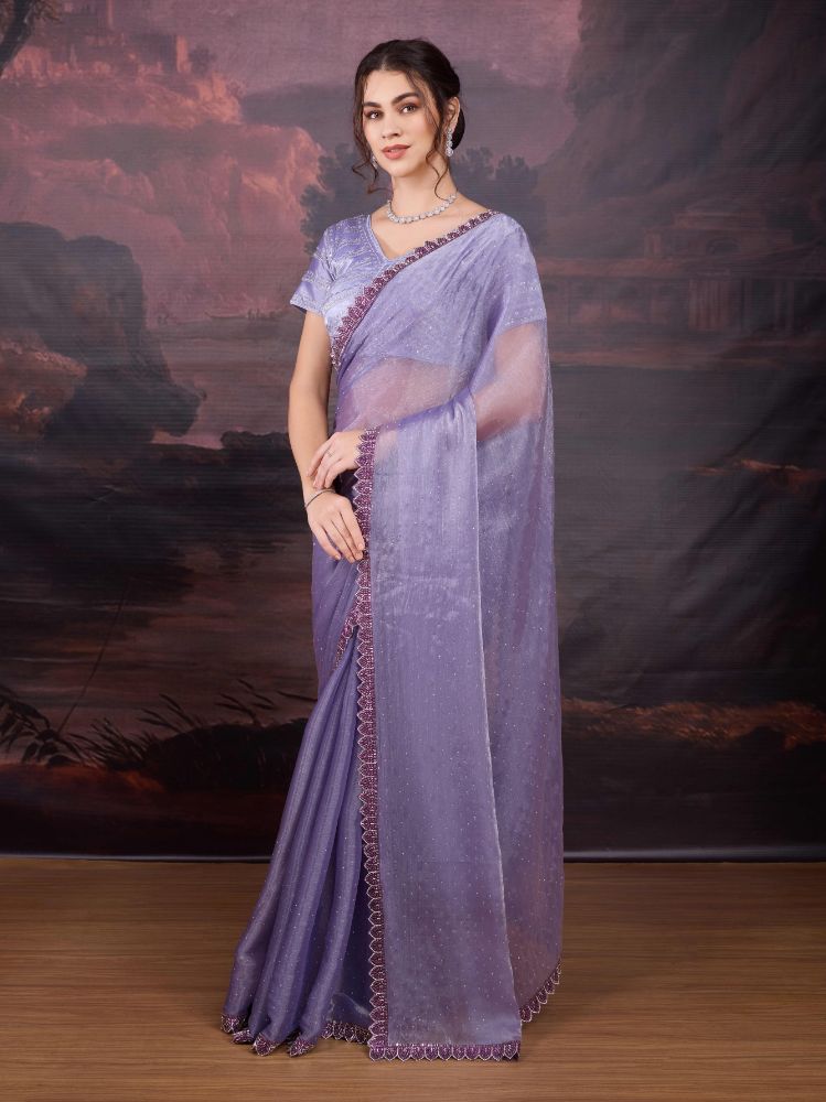 Jyoti Fashion Women's Light Purple Jimmy Choo Heavy Beads Work Designer Saree with Blouse | Grocsy