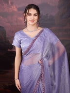 Jyoti Fashion Women's Light Purple Jimmy Choo Heavy Beads Work Designer Saree with Blouse | Grocsy