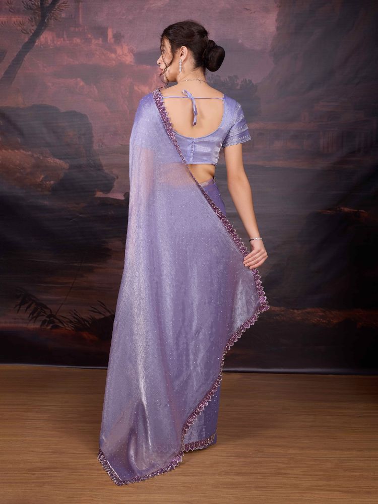 Jyoti Fashion Women's Light Purple Jimmy Choo Heavy Beads Work Designer Saree with Blouse | Grocsy