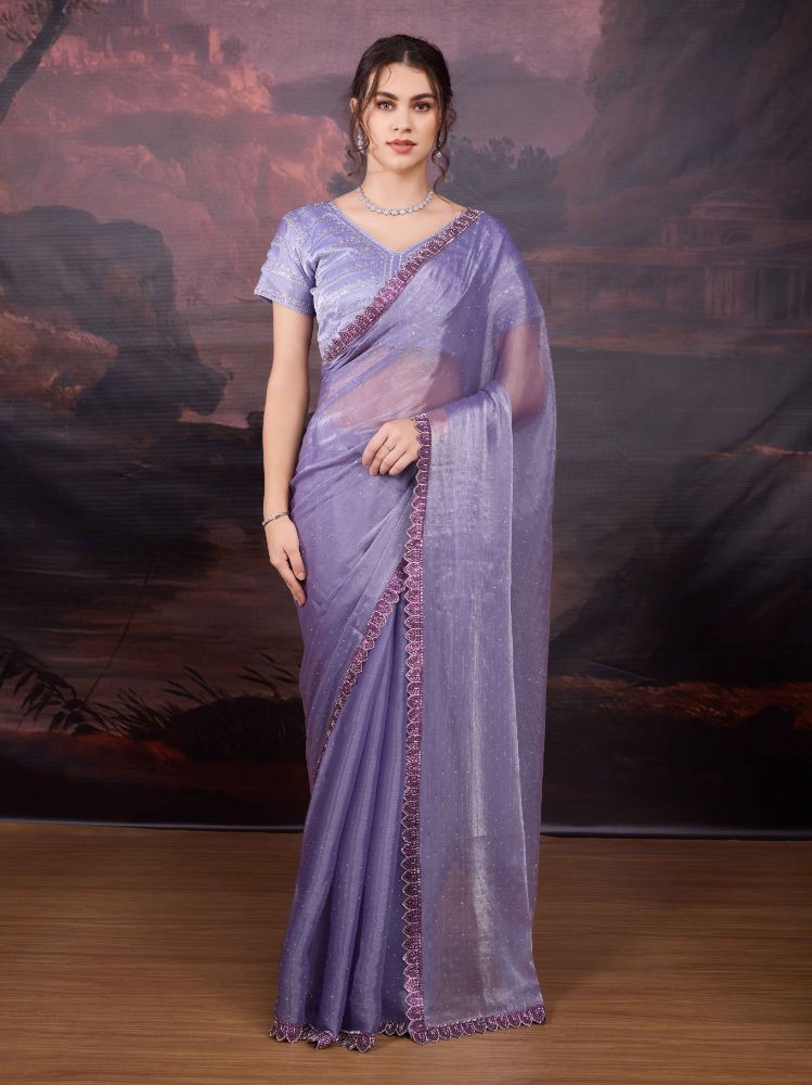 Jyoti Fashion Women's Light Purple Jimmy Choo Heavy Beads Work Designer Saree with Blouse | Grocsy